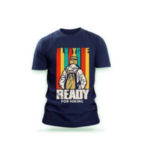 Always Be Ready for Hiking" Retro Graphic T-Shirt - Navy Blue