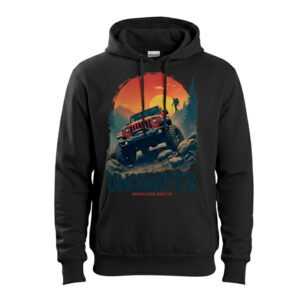 Uncharted Adventure Awaits Hoodie - Off-Road 4x4 Sunset Graphic