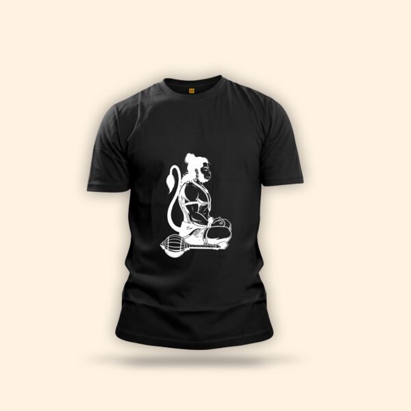 Meditating Lord Hanuman T-Shirt - Black & White Bajrangbali Graphic